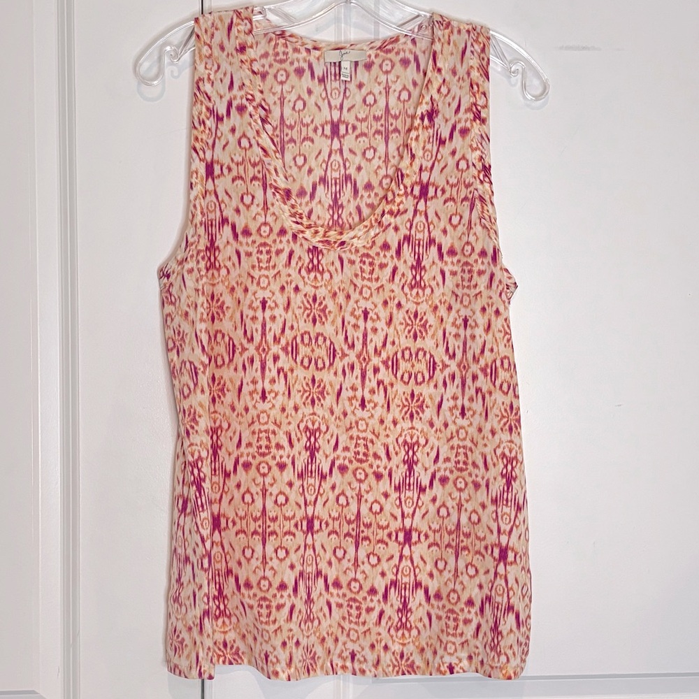 Joie Alena Pink Ikat Silk Scoop Neck Sleeveless Tank Top Blouse M